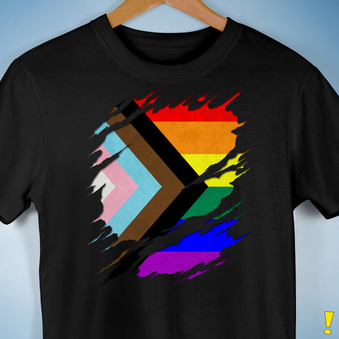 LGBTQ Progress Pride Flag Ripped Reveal Premium Unisex T-Shirt - Black